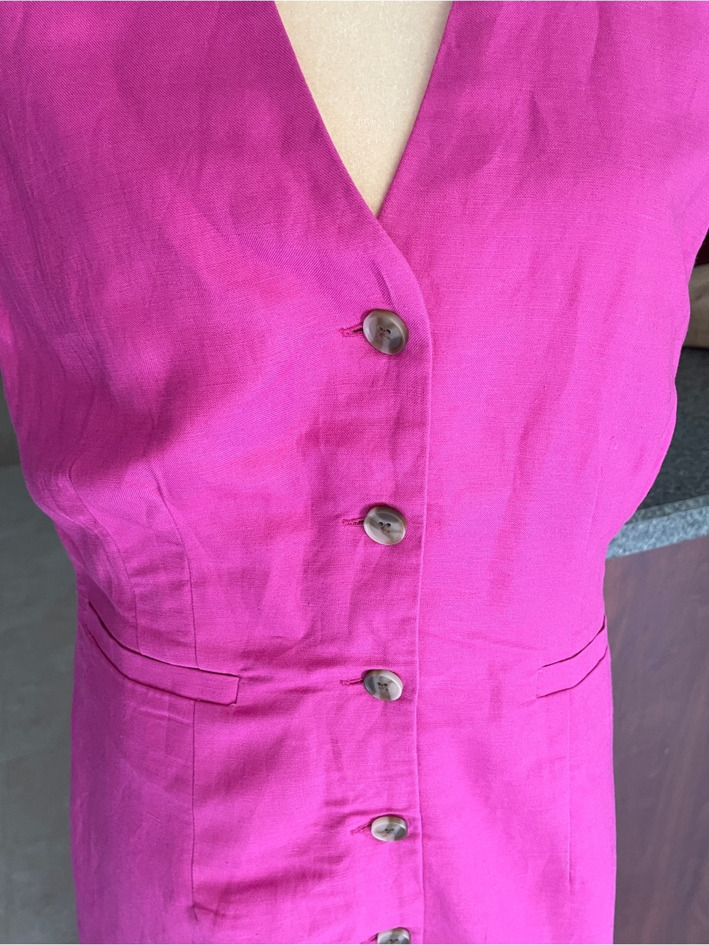 NWT Ann Taylor Fuchsia Linen Blend V-Neck Midi Dress - sz 12 - Picture 3 of 10